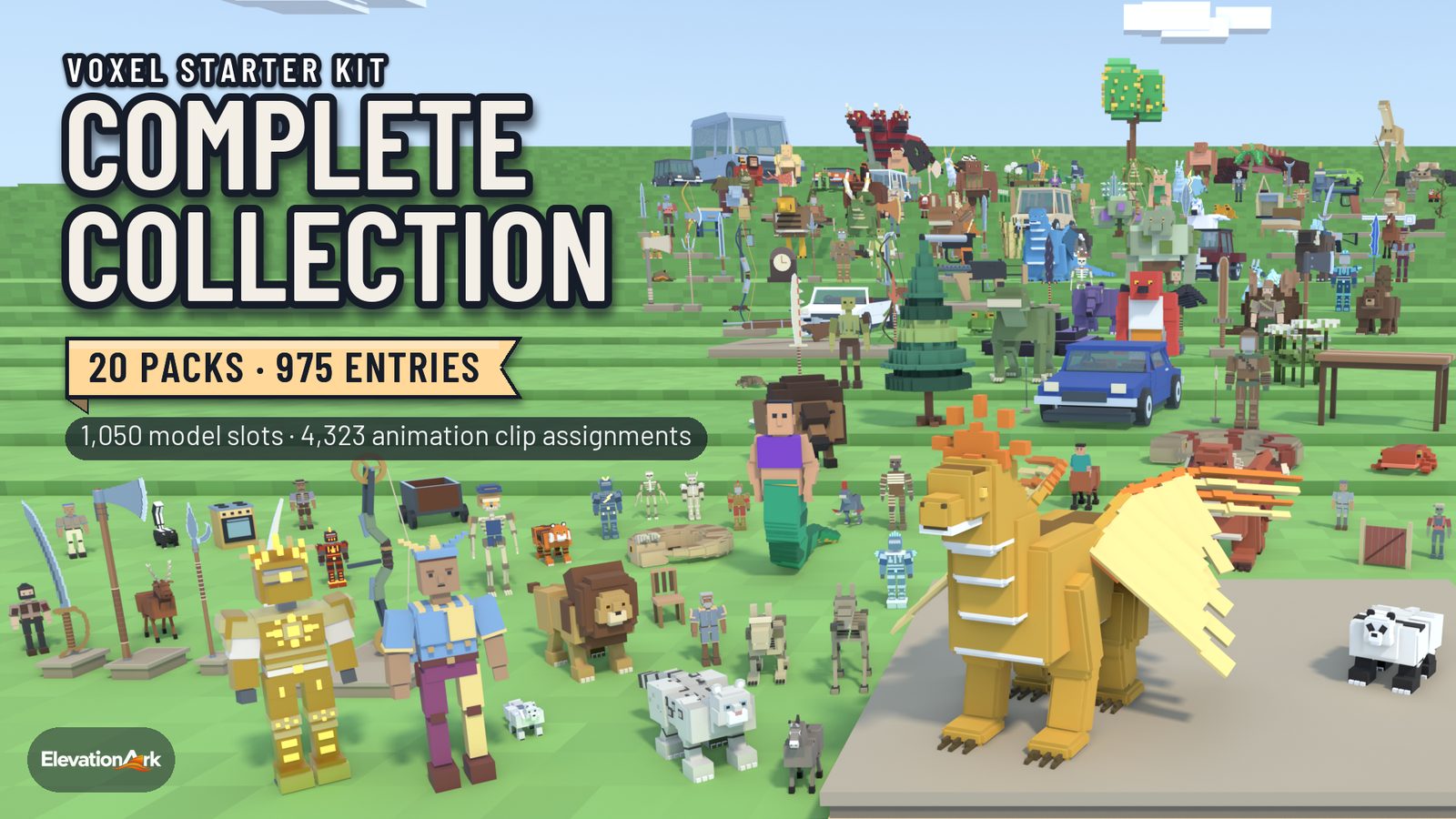 Voxel Starter Kit: the Complete Collection cover with characters, creatures and a golden dragon